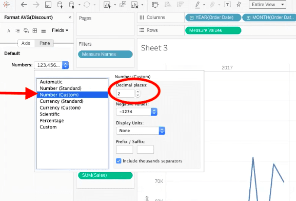 custom number formatting showing two decimal places