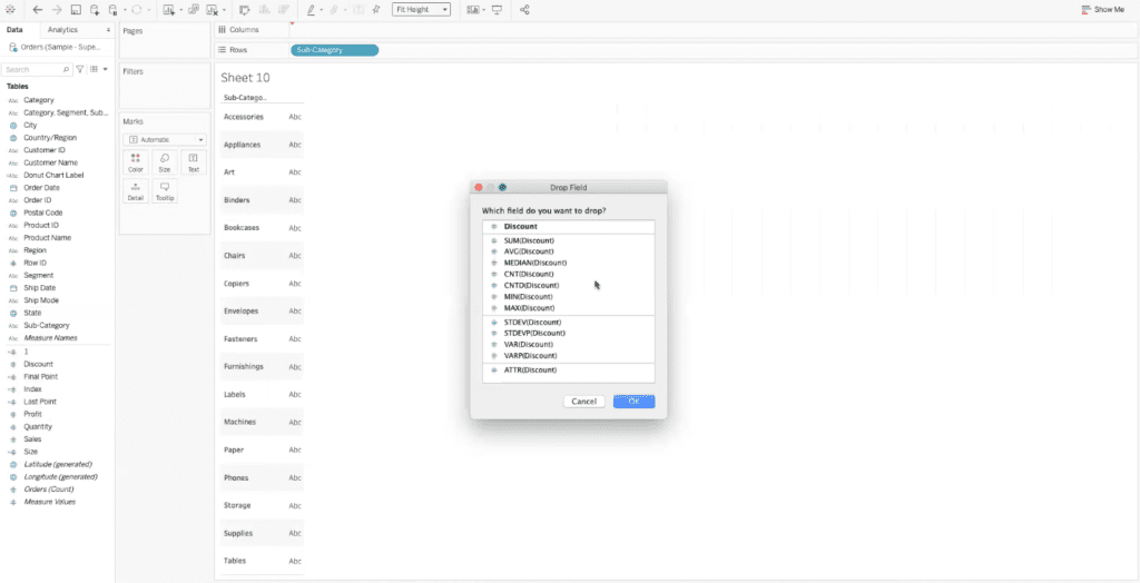 discount data pop up menu in tableau