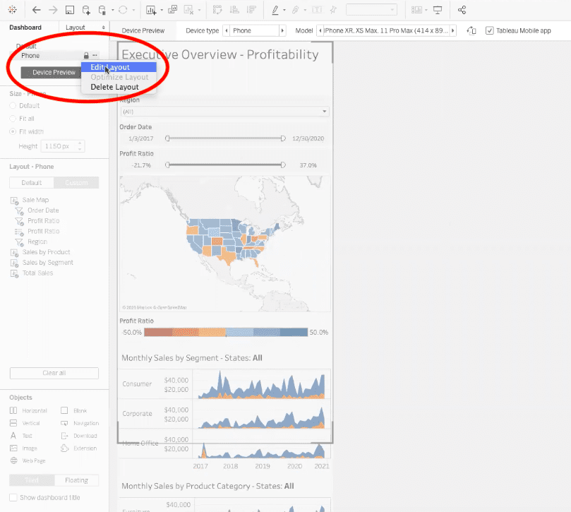 edit layout button in tableau dashboard