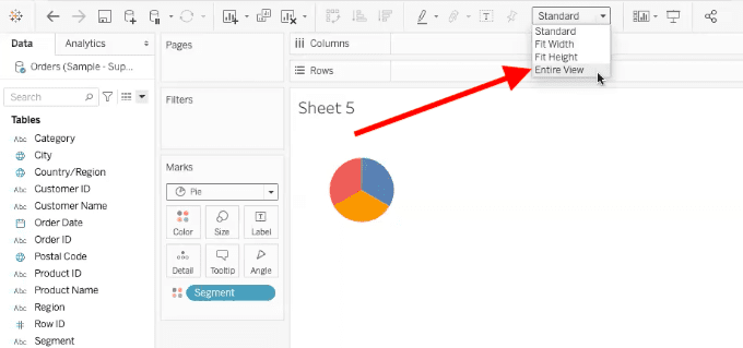 arrow pointing to entire view option in tableau dashboard chart view menu