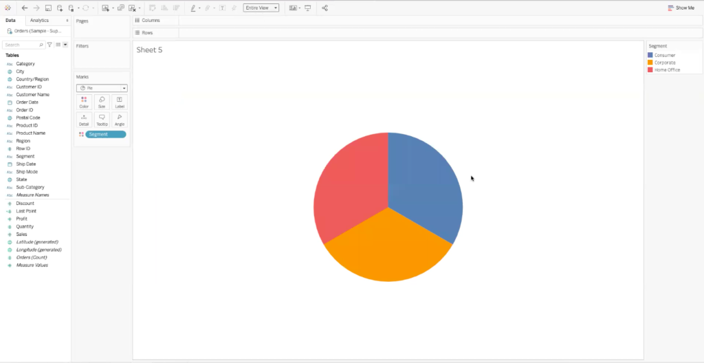 example of tableau dashboard with pie chart in entire view