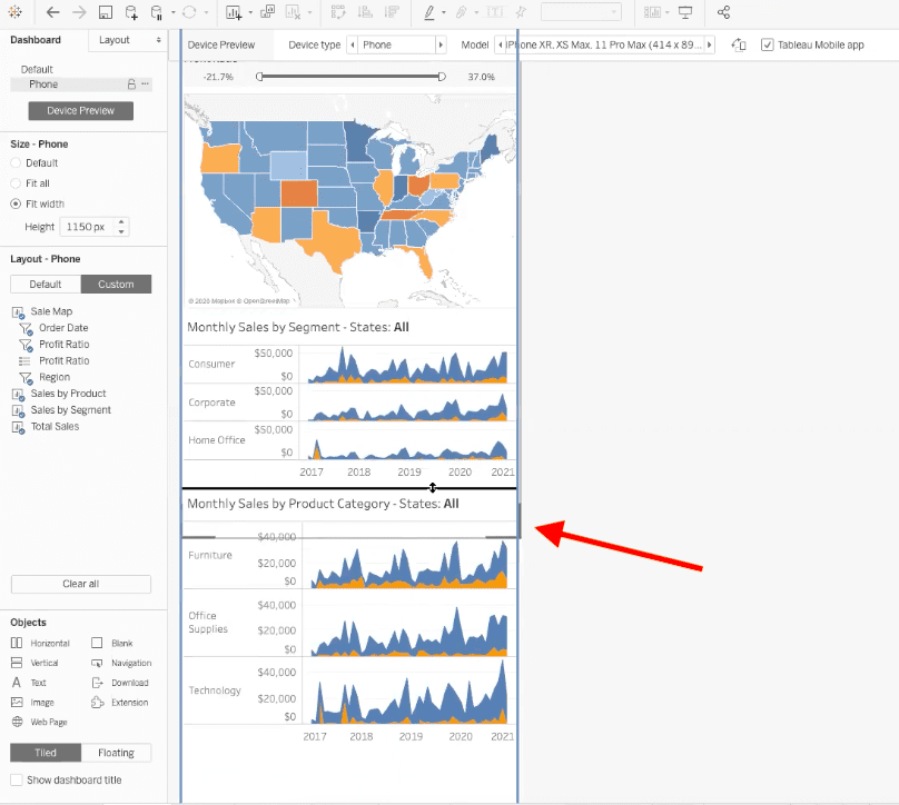 mobile dashboard with lower data peeking out