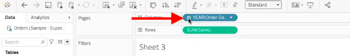 arrow pointing to small plus icon in year order date data field