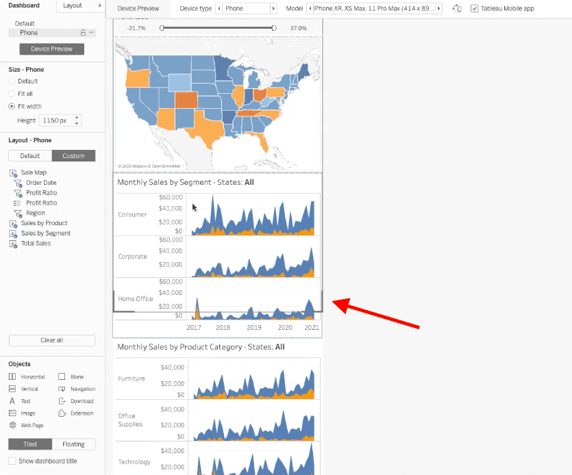 mobile dashboard with initial data cut off