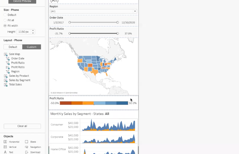 mobile device-specific dashboard in tableau