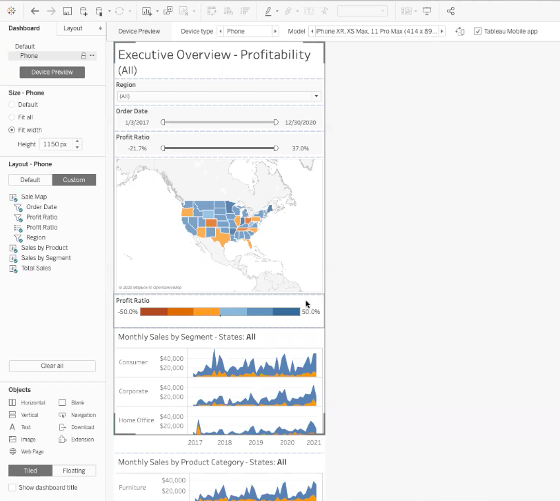 mobile device-specific dashboard in tableau