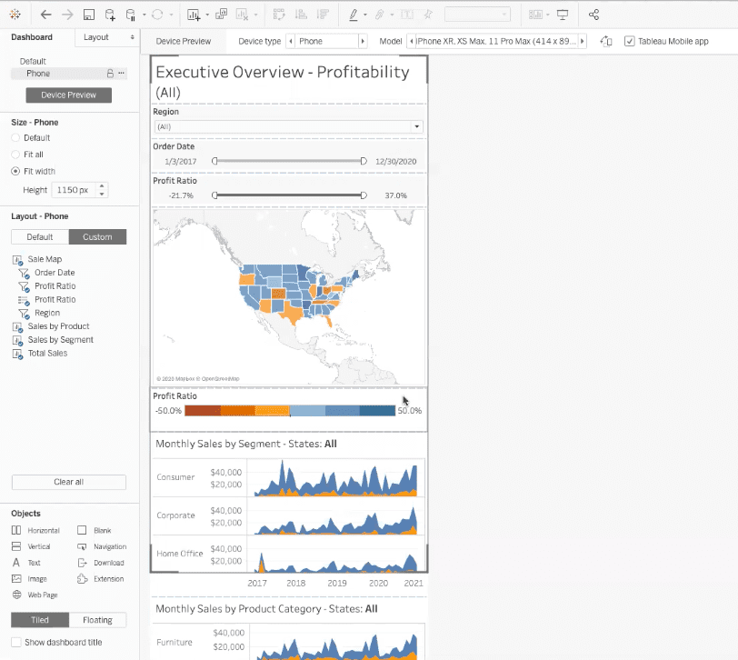 mobile device-specific dashboard in tableau