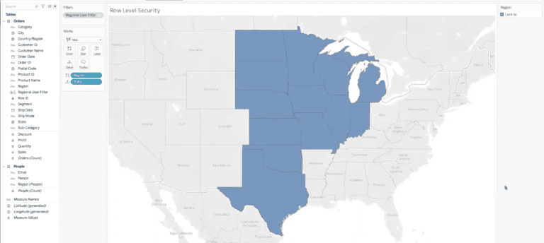 united states map with only central region highlighted