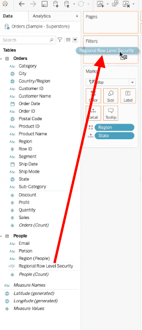arrow showing path of data field up to filters box in tableau dashboard