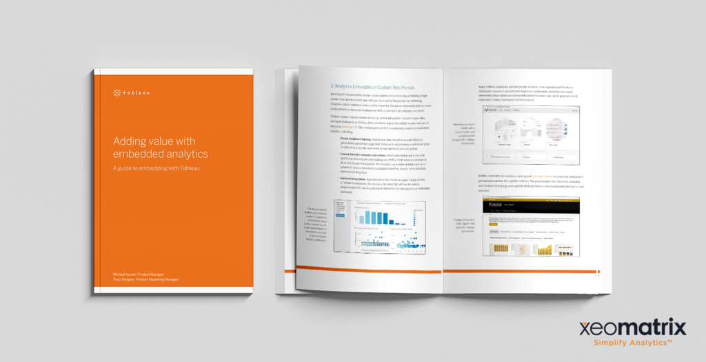 top down view of the Adding Value WIth Emmedded Analytics Whitepaper showing the cover and some interior pages