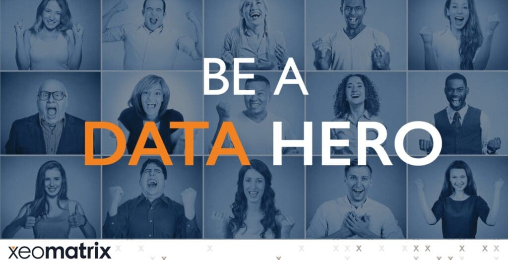 Promotional image for data-driven meetup group. Text reads be a data hero.