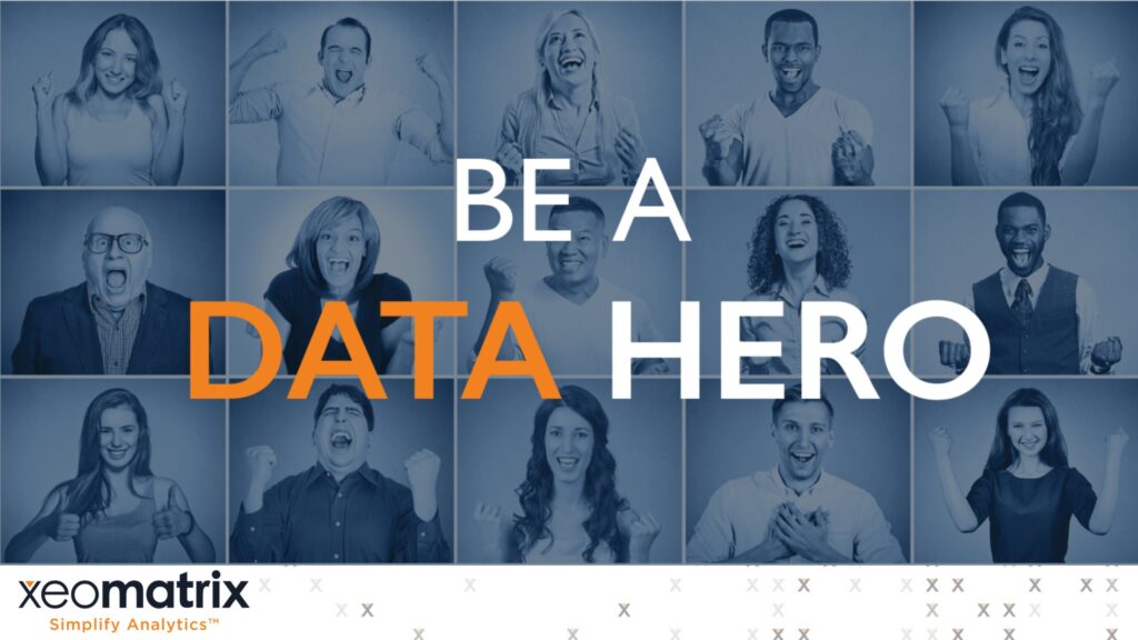 Promotional image for data-driven meetup group. Text reads be a data hero.