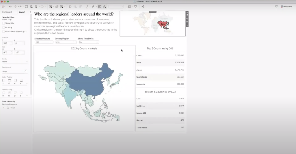 Tableau dashboard showing the US map