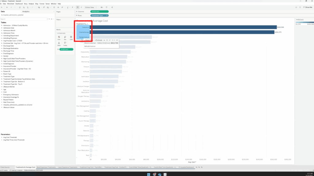 Tableau worksheet showing multiple data marks selected using the Shift key to create a new set from the visualization.