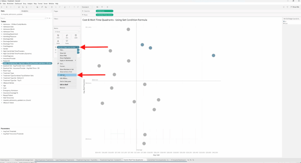 Tableau Edit Set dialog box displaying a custom condition formula setup, allowing users to build a dynamic condition instead of using separate sets.