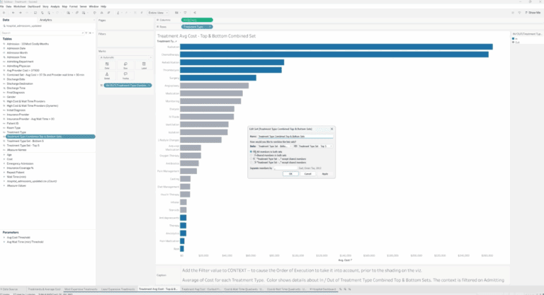 Tableau dashboard displaying the edit set box.