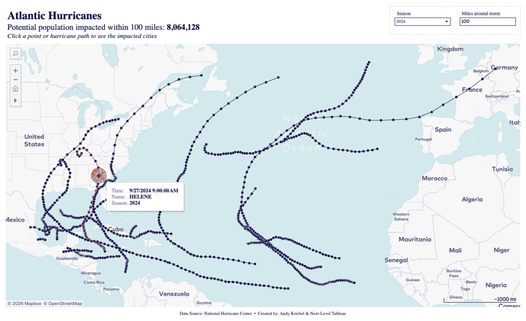 Tableau map visualization dashboard example. Read below for details on how this map works and the techniques used.
